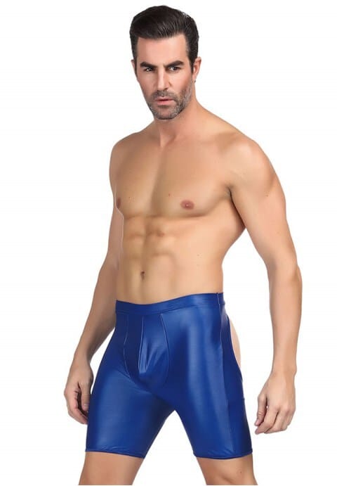 Mens Faux Leather Open Back Hipster Shorts