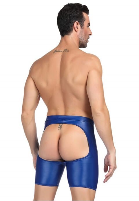 Mens Faux Leather Open Back Hipster Shorts