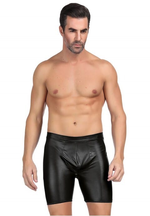 Mens Faux Leather Open Back Hipster Shorts