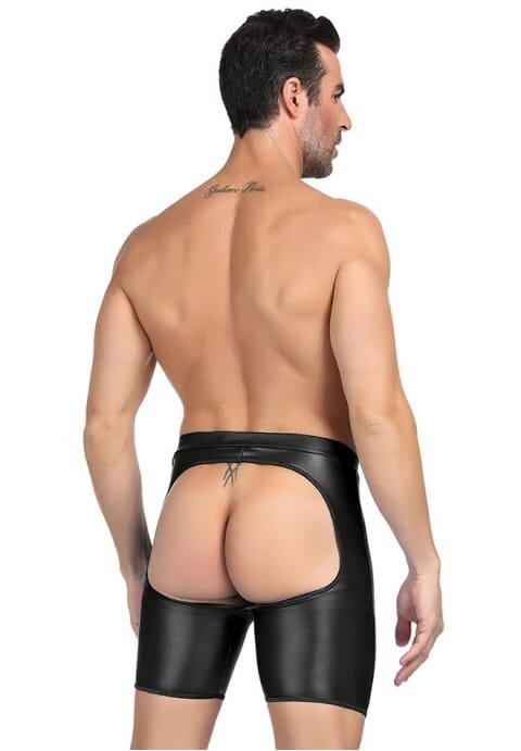 Mens Faux Leather Open Back Hipster Shorts