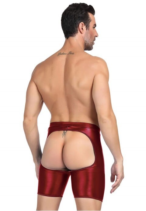 Mens Faux Leather Open Back Hipster Shorts