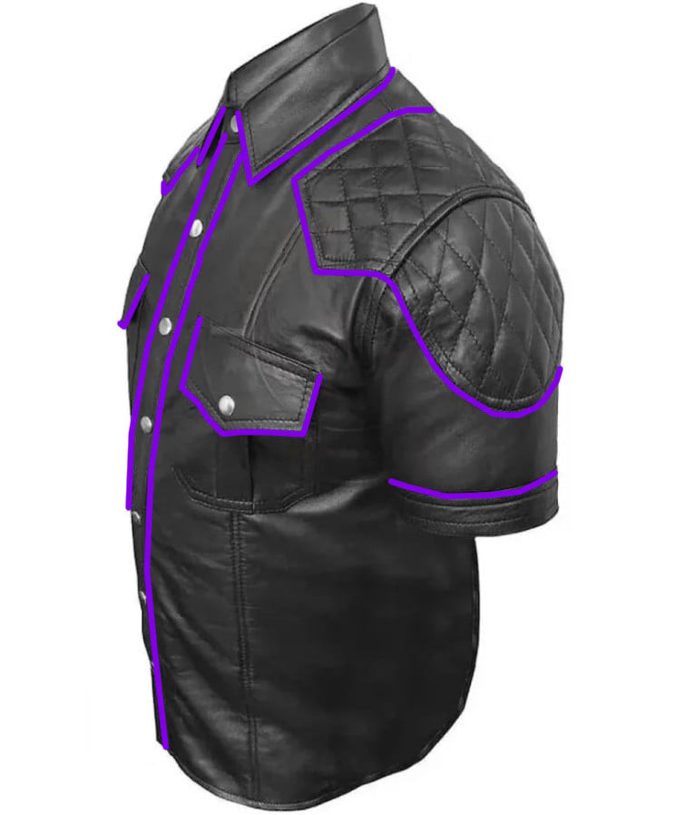 OnF Quilted Leather Shirts in Black with Purple Piping