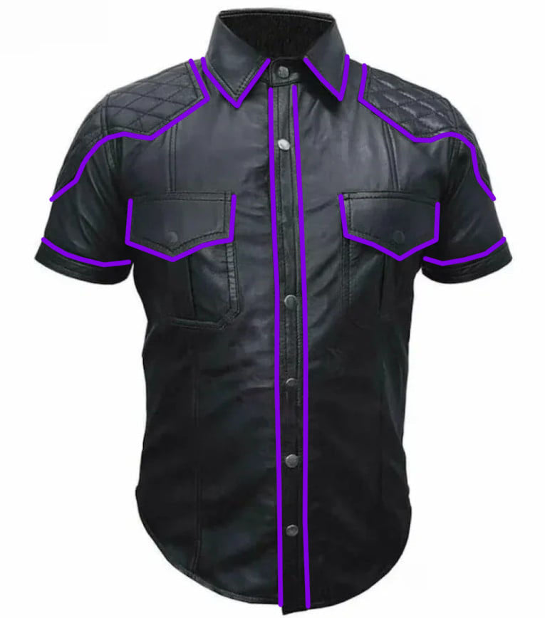 OnF Quilted Leather Shirts in Black with Purple Piping