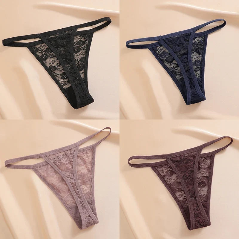 4PCS/Set Women's Underwear Lace Panties Floral Lingerie Woman Panties Sexy Thong G-String Female Pantys Perspective Intimates Ne