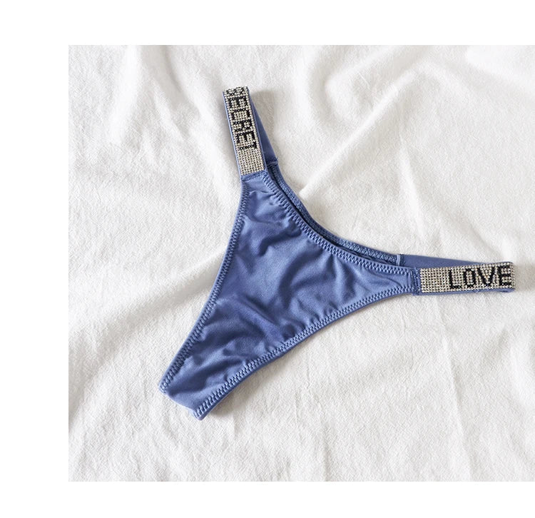 Low Waist Sexy Women Thongs Panties Rhinestones letter Diamonds G String Sports Thong Shorts Briefs T-back Fitness Size S-XL