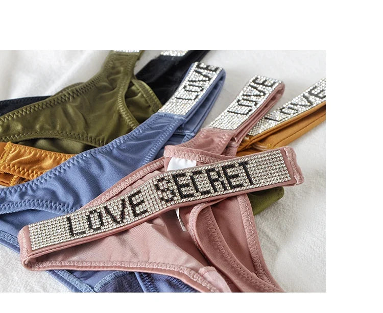 Low Waist Sexy Women Thongs Panties Rhinestones letter Diamonds G String Sports Thong Shorts Briefs T-back Fitness Size S-XL