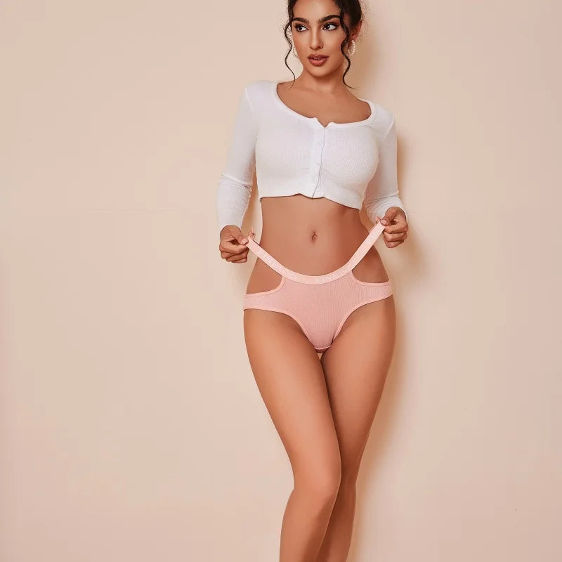 3Pcs Sexy Cotton Double Letter Belt Briefs Women's Panties Hollow Out Intimate Underpants Solid Color Fashion Underwear S-XL