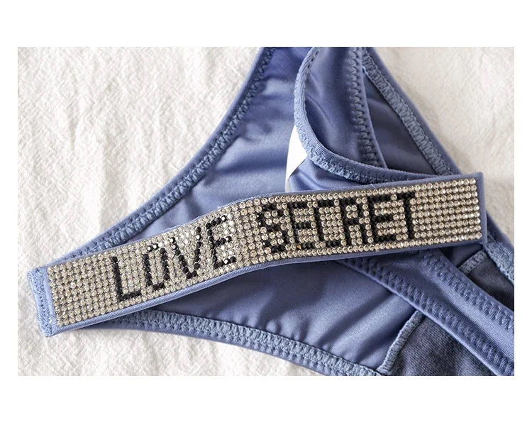 Low Waist Sexy Women Thongs Panties Rhinestones letter Diamonds G String Sports Thong Shorts Briefs T-back Fitness Size S-XL