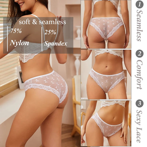 1PCS Bikini Lace Briefs Panties Women's Transparent Lingerie Sexy Female Underpants Floral Lace Perspective Waist Band Briefs
