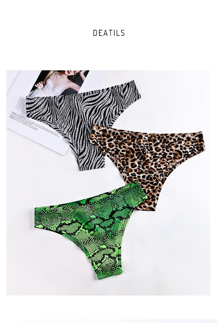 Ice Silk Seamless Snake Leopard Women Panties Sexy G String Thong Underwear T Back Girls Briefs Fitness Lingerie Plus Size M-XXL
