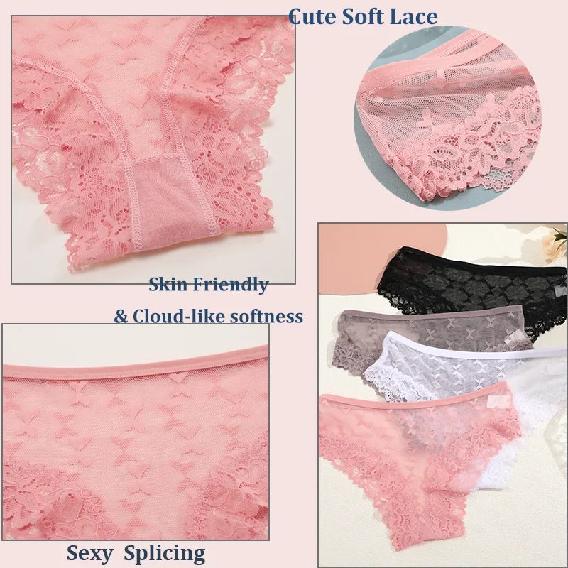 1PCS Bikini Lace Briefs Panties Women's Transparent Lingerie Sexy Female Underpants Floral Lace Perspective Waist Band Briefs