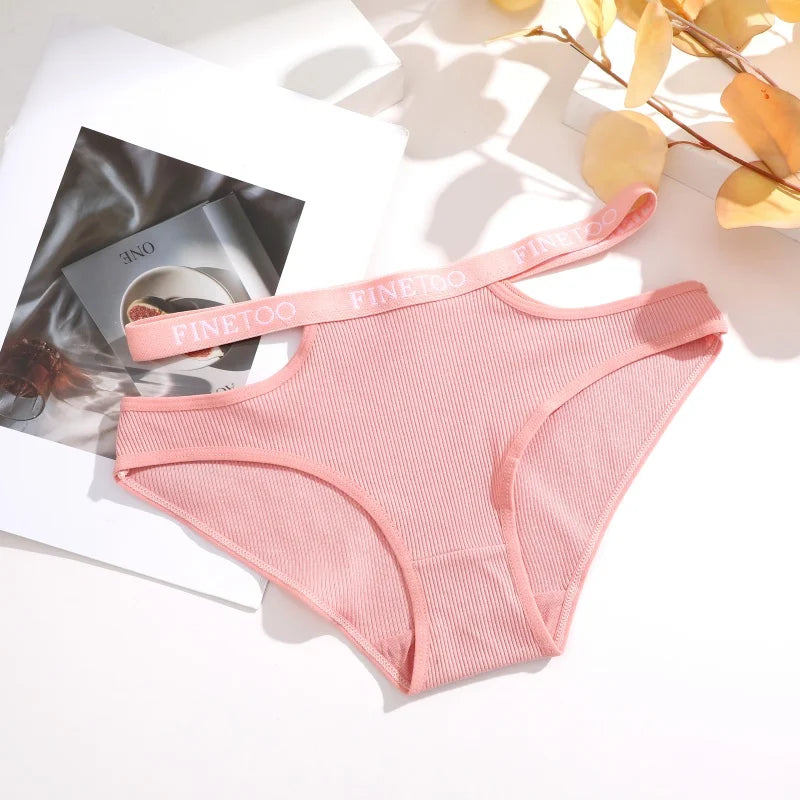 3Pcs Sexy Cotton Double Letter Belt Briefs Women's Panties Hollow Out Intimate Underpants Solid Color Fashion Underwear S-XL