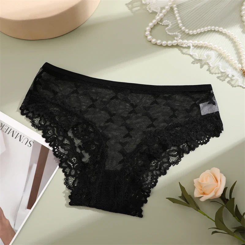 1PCS Bikini Lace Briefs Panties Women's Transparent Lingerie Sexy Female Underpants Floral Lace Perspective Waist Band Briefs