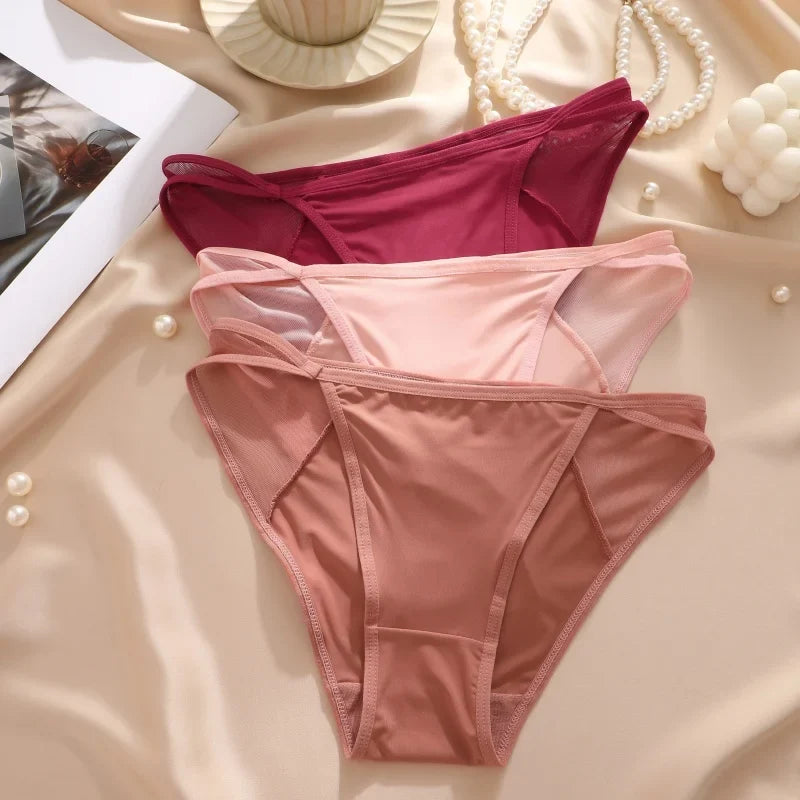 Lace Fabric Splicing Transparent Panties Women's Panties Sexy Breathable Underwear Female Low Waist Soild Soft Lingerie S-XL