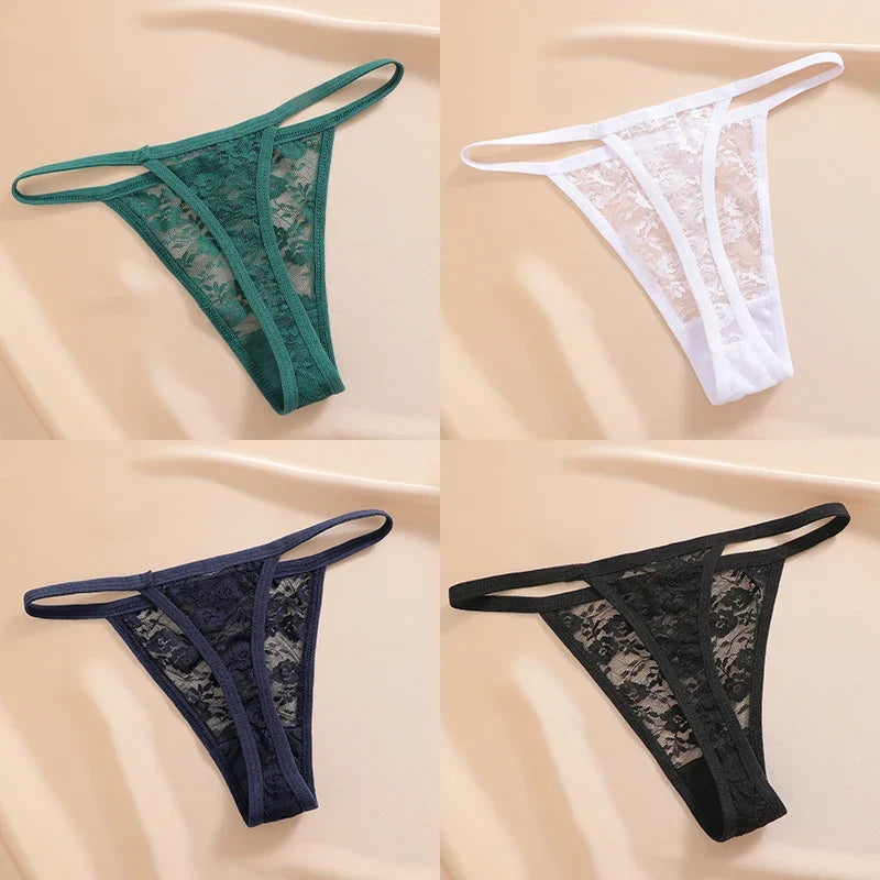 4PCS/Set Women's Underwear Lace Panties Floral Lingerie Woman Panties Sexy Thong G-String Female Pantys Perspective Intimates Ne