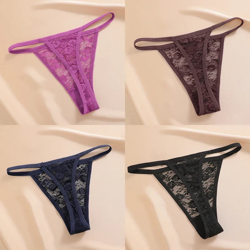 4PCS/Set Women's Underwear Lace Panties Floral Lingerie Woman Panties Sexy Thong G-String Female Pantys Perspective Intimates Ne