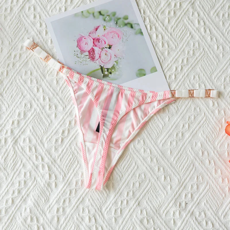 Zebra Flower Low Rise Sexy Thong Women Underwear Briefs Panties Luxury Metal Buckle G String Seamless Bikini Girls Female Panty