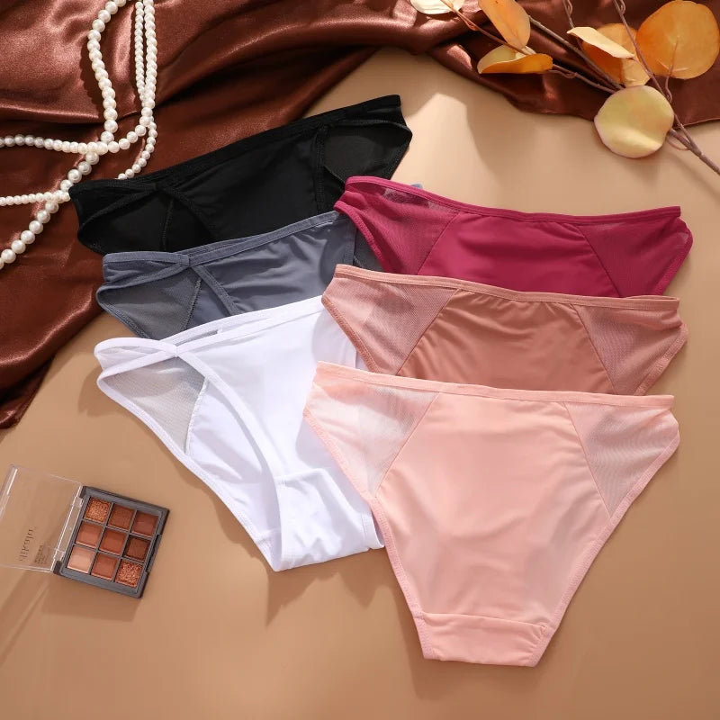 Lace Fabric Splicing Transparent Panties Women's Panties Sexy Breathable Underwear Female Low Waist Soild Soft Lingerie S-XL