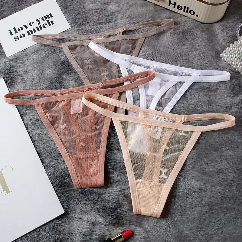 Lace Women Panties G String Sexy Thong Seamless Underwear T Back Transparent Low Waist Girls Briefs Underpants Plus Size S-XL