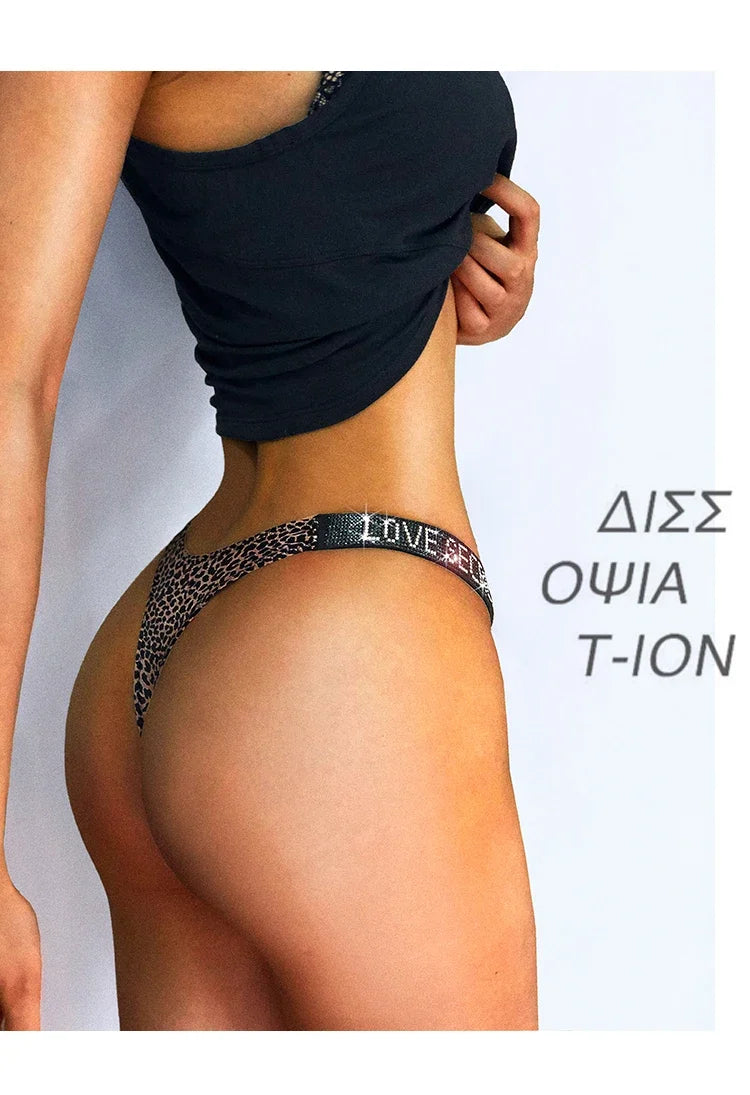 Low Waist Sexy Women Thongs Panties Rhinestones letter Diamonds G String Sports Thong Shorts Briefs T-back Fitness Size S-XL