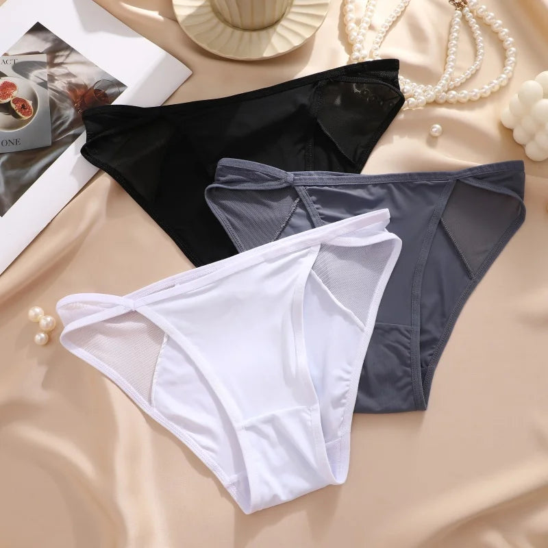 Lace Fabric Splicing Transparent Panties Women's Panties Sexy Breathable Underwear Female Low Waist Soild Soft Lingerie S-XL