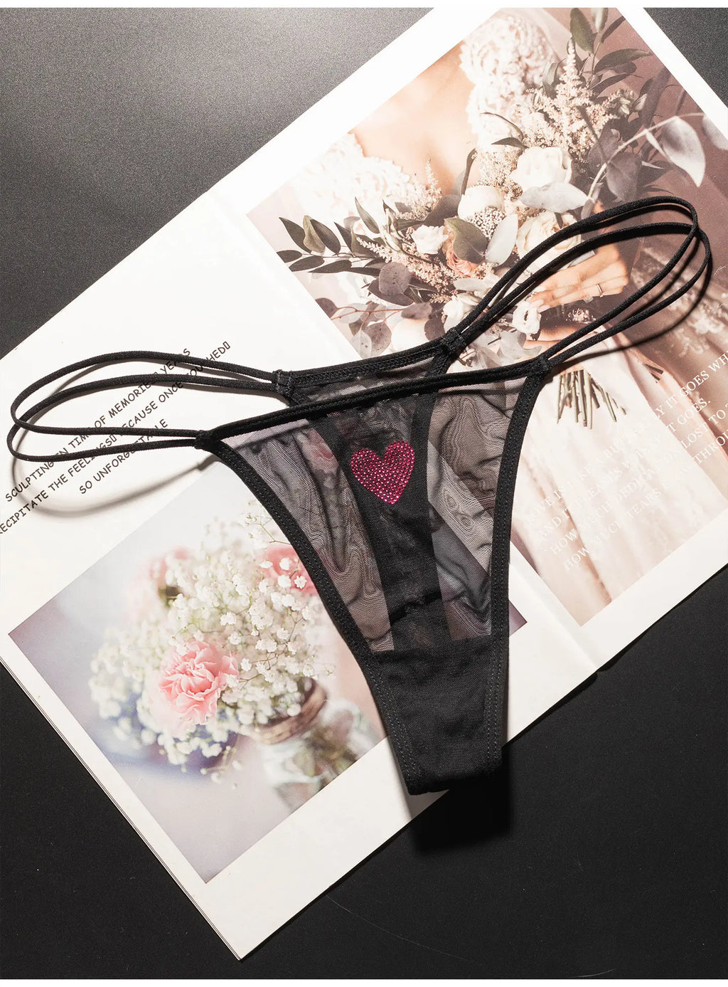 Lace Mesh Women Briefs Sexy Thong Transparent Rhinestones Heart Panties Underwear Girls G String Lingerie Fitness T Back