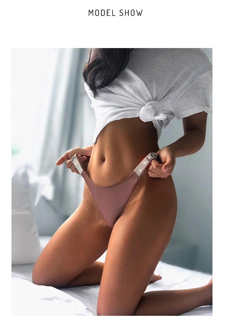 Low Waist Sexy Women Thongs Panties Rhinestones letter Diamonds G String Sports Thong Shorts Briefs T-back Fitness Size S-XL
