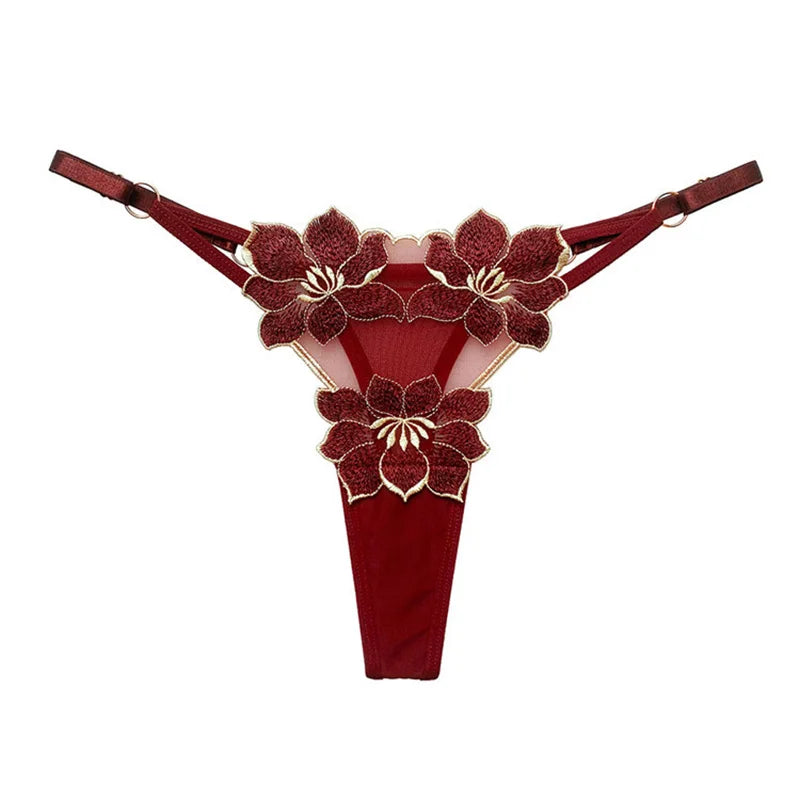 Embroidery Flower Thin Sexy Girls G String Thong Panties Women Briefs Hollow Out Transparent Underwear Female Lingerie