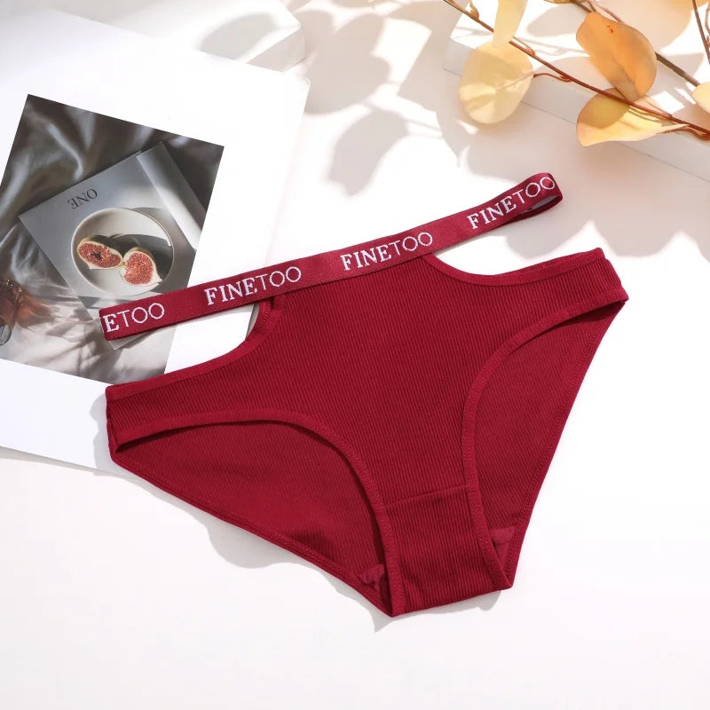 3Pcs Sexy Cotton Double Letter Belt Briefs Women's Panties Hollow Out Intimate Underpants Solid Color Fashion Underwear S-XL