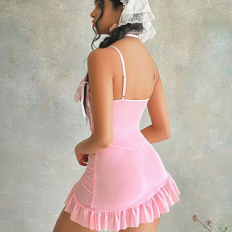 New Transparent Bra And Thong Underwear Set Women's Lingerie Night Dress Delicate Nightgown With Panties Steel Ring Push Up Bras