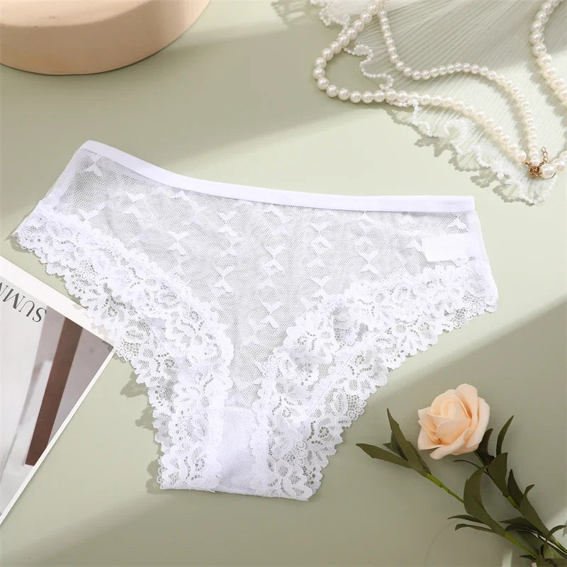 1PCS Bikini Lace Briefs Panties Women's Transparent Lingerie Sexy Female Underpants Floral Lace Perspective Waist Band Briefs
