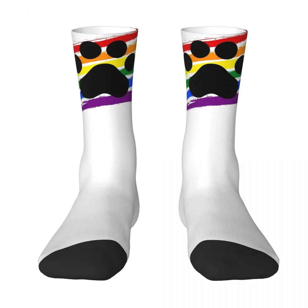 Men's Socks Pup Paw Rainbow Crew Socks