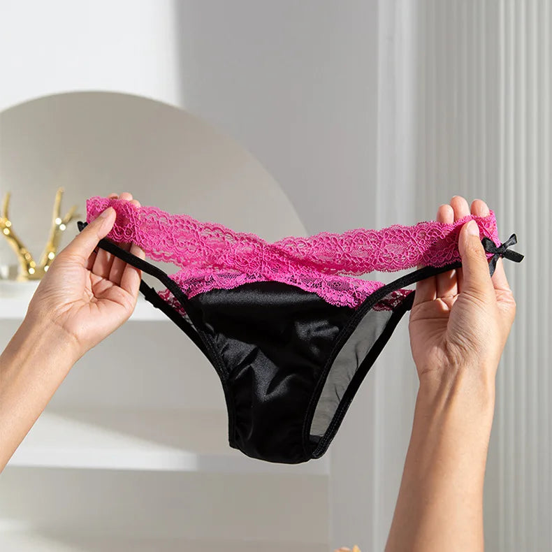 Lace Thin Sexy Girls Panties Women Briefs Thong Hollow Out G String Underwear Satin Seamless Female Low Waist Lingerie