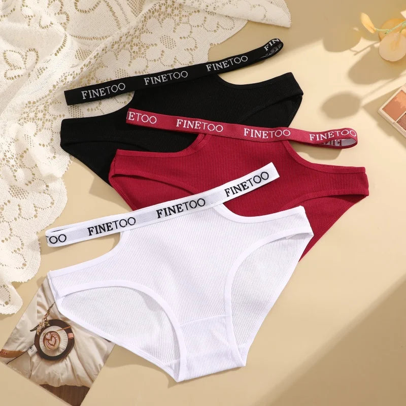 3Pcs Sexy Cotton Double Letter Belt Briefs Women's Panties Hollow Out Intimate Underpants Solid Color Fashion Underwear S-XL
