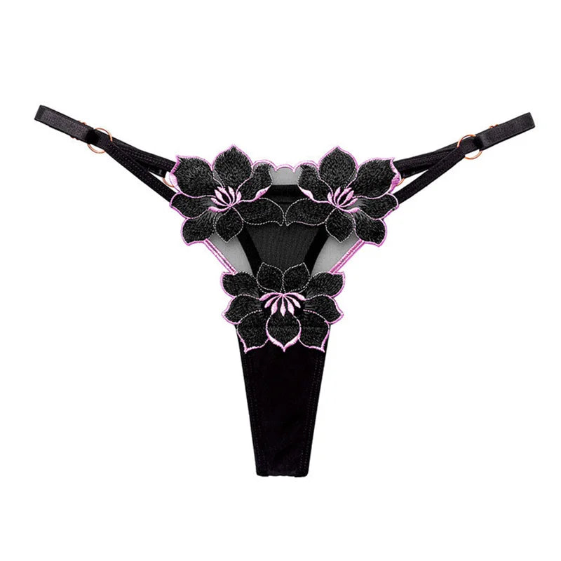 Embroidery Flower Thin Sexy Girls G String Thong Panties Women Briefs Hollow Out Transparent Underwear Female Lingerie