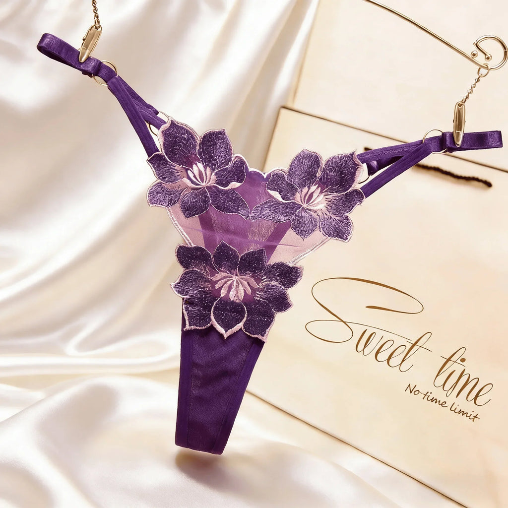 Embroidery Flower Thin Sexy Girls G String Thong Panties Women Briefs Hollow Out Transparent Underwear Female Lingerie