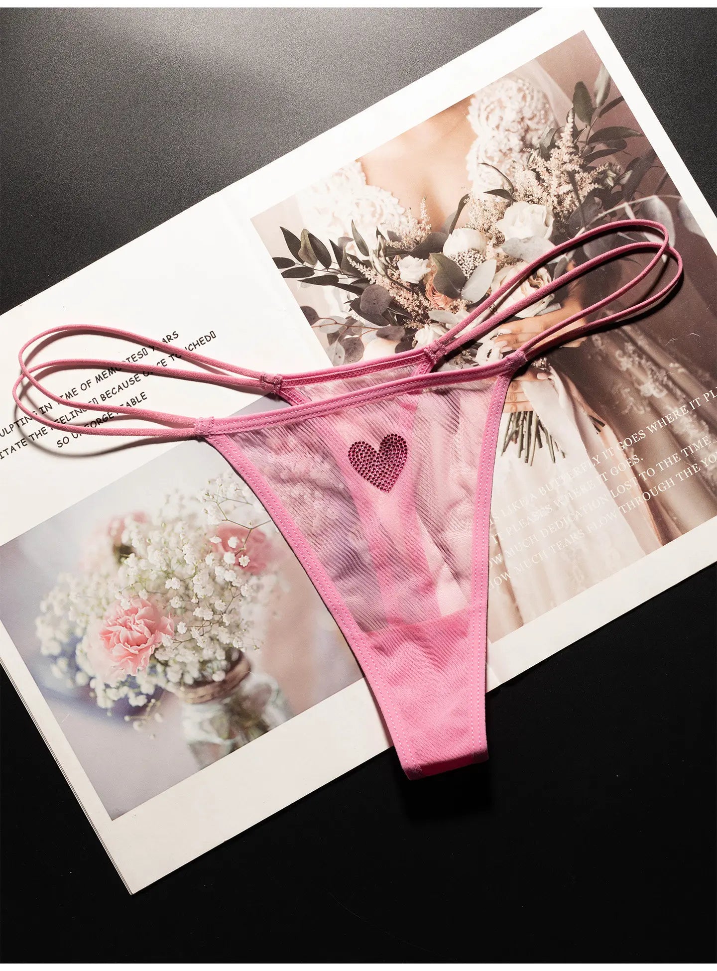 Lace Mesh Women Briefs Sexy Thong Transparent Rhinestones Heart Panties Underwear Girls G String Lingerie Fitness T Back