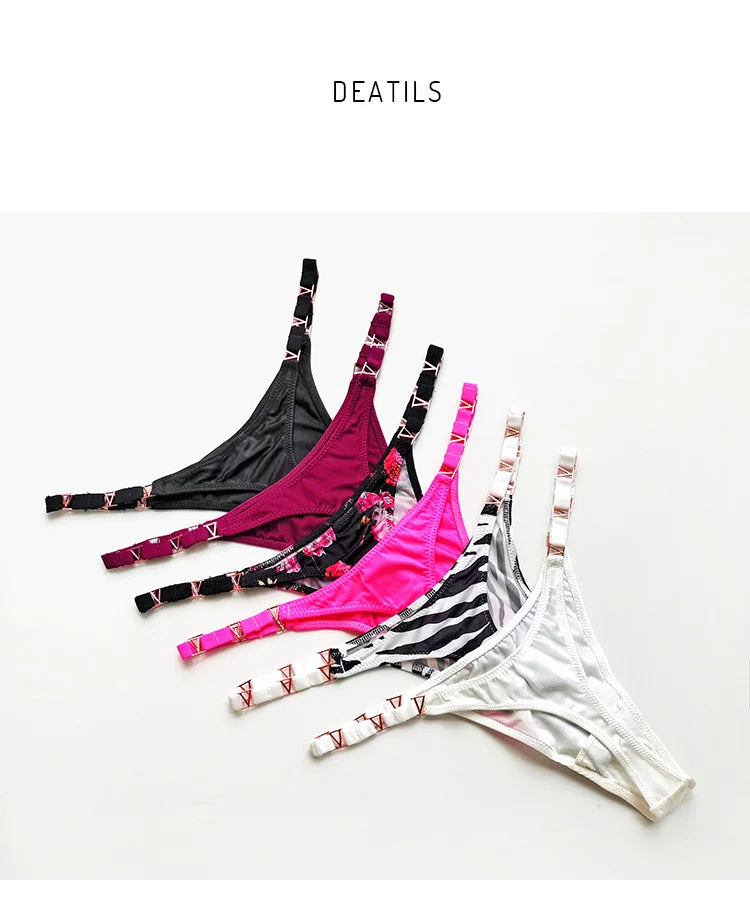 Seamless Sexy Thong Women Underwear Briefs Panties Zebra Flower Low Rise Luxury Metal Buckle G String Bikini Girls Female Panty