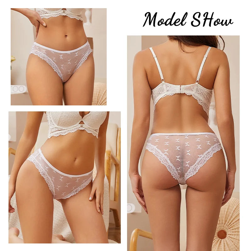1PCS Bikini Lace Briefs Panties Women's Transparent Lingerie Sexy Female Underpants Floral Lace Perspective Waist Band Briefs