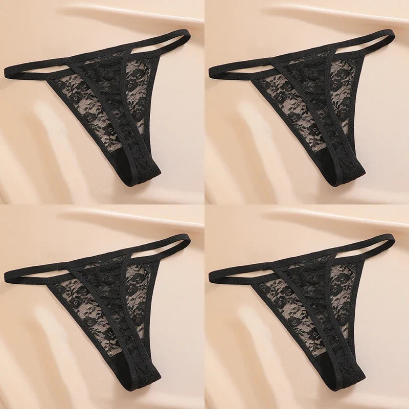 4PCS/Set Women's Underwear Lace Panties Floral Lingerie Woman Panties Sexy Thong G-String Female Pantys Perspective Intimates Ne