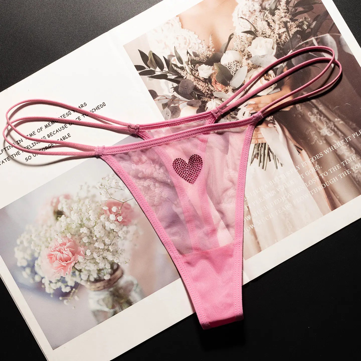 Lace Mesh Women Briefs Sexy Thong Transparent Rhinestones Heart Panties Underwear Girls G String Lingerie Fitness T Back