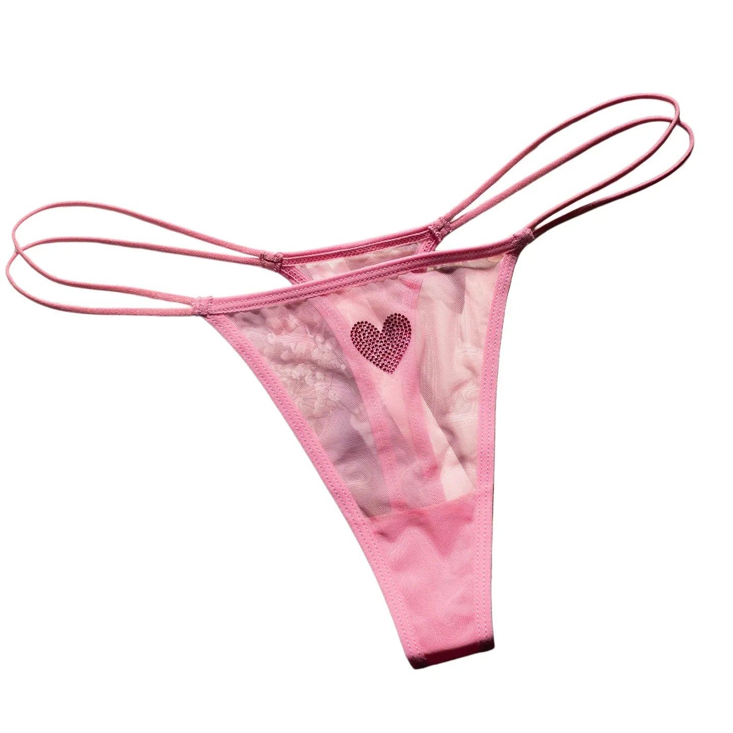 Lace Mesh Women Briefs Sexy Thong Transparent Rhinestones Heart Panties Underwear Girls G String Lingerie Fitness T Back
