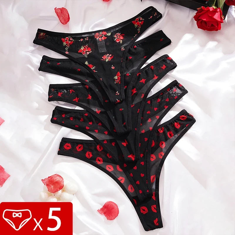 5pcs/pack Print Design Sexy Women thongs Breathable Comfortable Lady g-string Underwear Elegant Sexy Lingerie Fashion New Panty