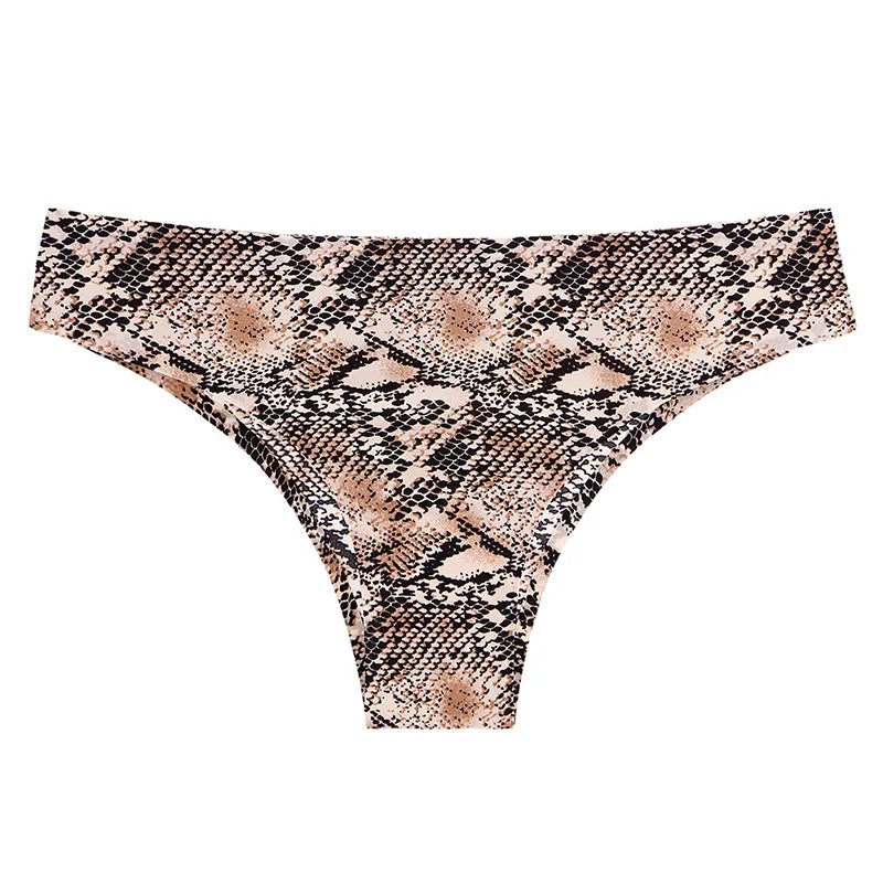 Ice Silk Seamless Snake Leopard Women Panties Sexy G String Thong Underwear T Back Girls Briefs Fitness Lingerie Plus Size M-XXL