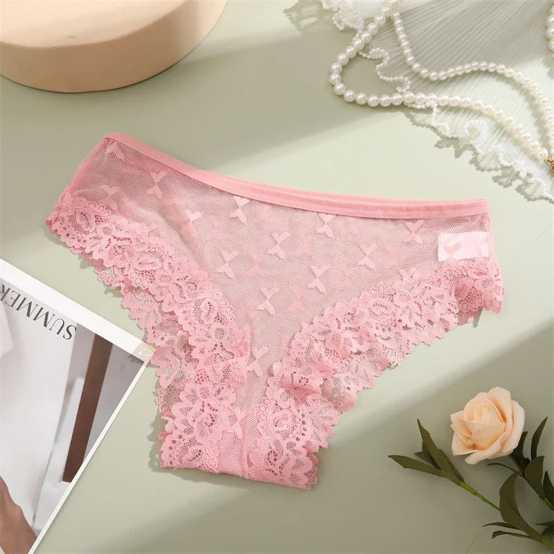 1PCS Bikini Lace Briefs Panties Women's Transparent Lingerie Sexy Female Underpants Floral Lace Perspective Waist Band Briefs