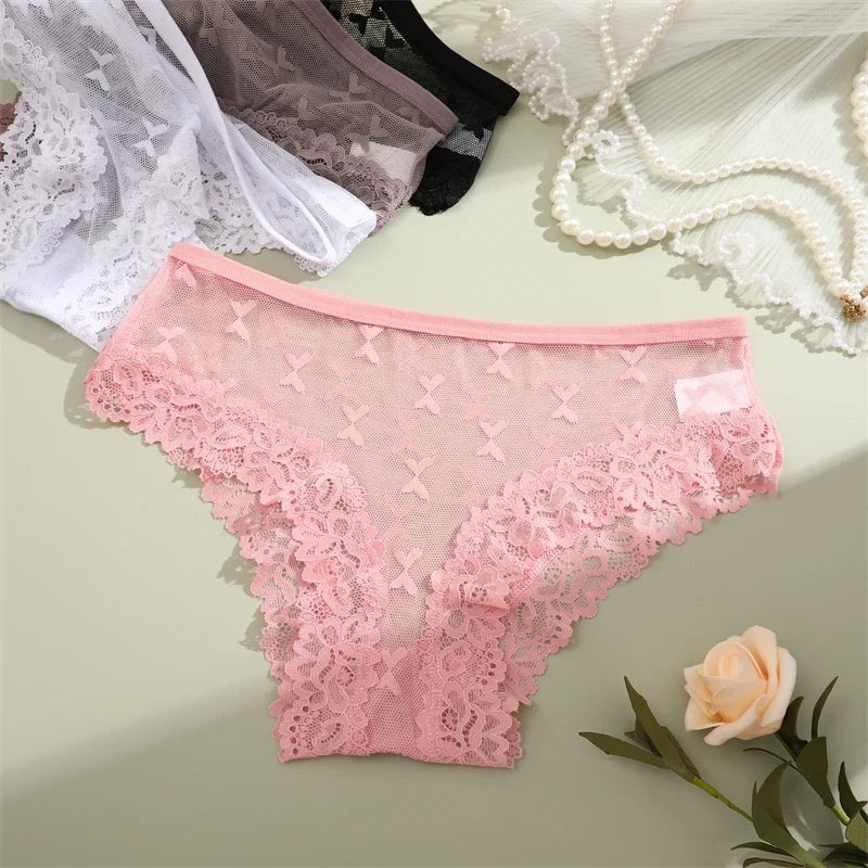 1PCS Bikini Lace Briefs Panties Women's Transparent Lingerie Sexy Female Underpants Floral Lace Perspective Waist Band Briefs