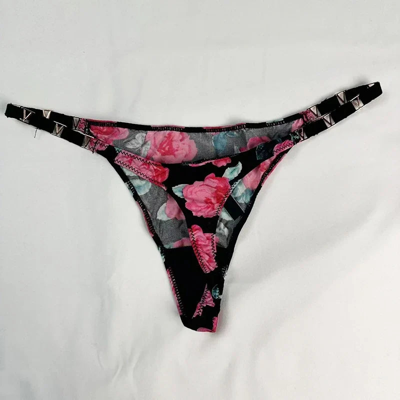 Low Rise Sexy Thong Women Underwear Briefs Seamless Panties Zebra Flower Luxury Metal Buckle G String Bikini Girls Female Panty