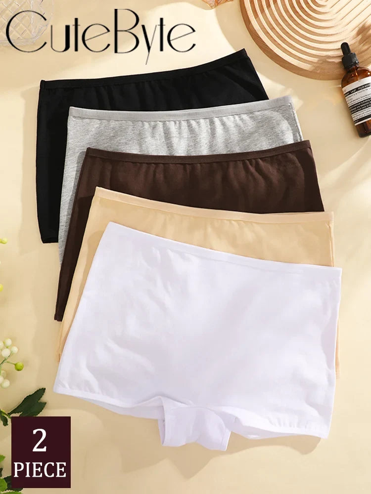 2Pcs/Set Women's Panties Cotton Seamless Sports Boxers Underwear Female Solid Color Briefs Lingerie Intimate Underpants XS-XL