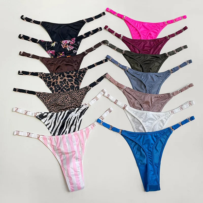 Seamless Sexy Thong Women Underwear Briefs Panties Zebra Flower Low Rise Luxury Metal Buckle G String Bikini Girls Female Panty