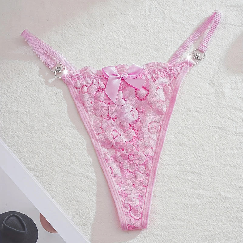 1pcs Low Rise Bow Sexy Lace Women Thongs Floral Panties Sexy Lingerie Solid Comfortable Erotic Elegant Lady G-string Underwear